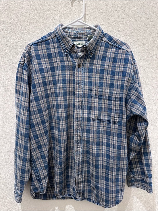 L.L. Bean Other - Vintage L.L. Bean Men's Blue and Cream Plaid Button-Down Shirt